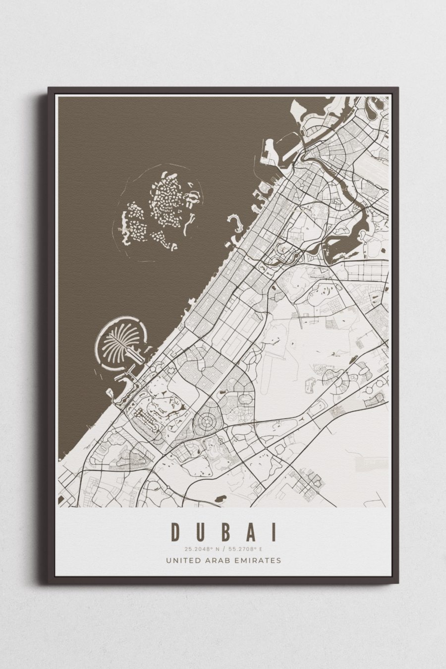 Dubai City Map Wall Art MonoChrome