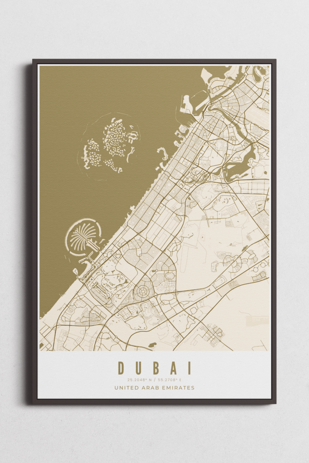 Dubai city map wall art bronze palette