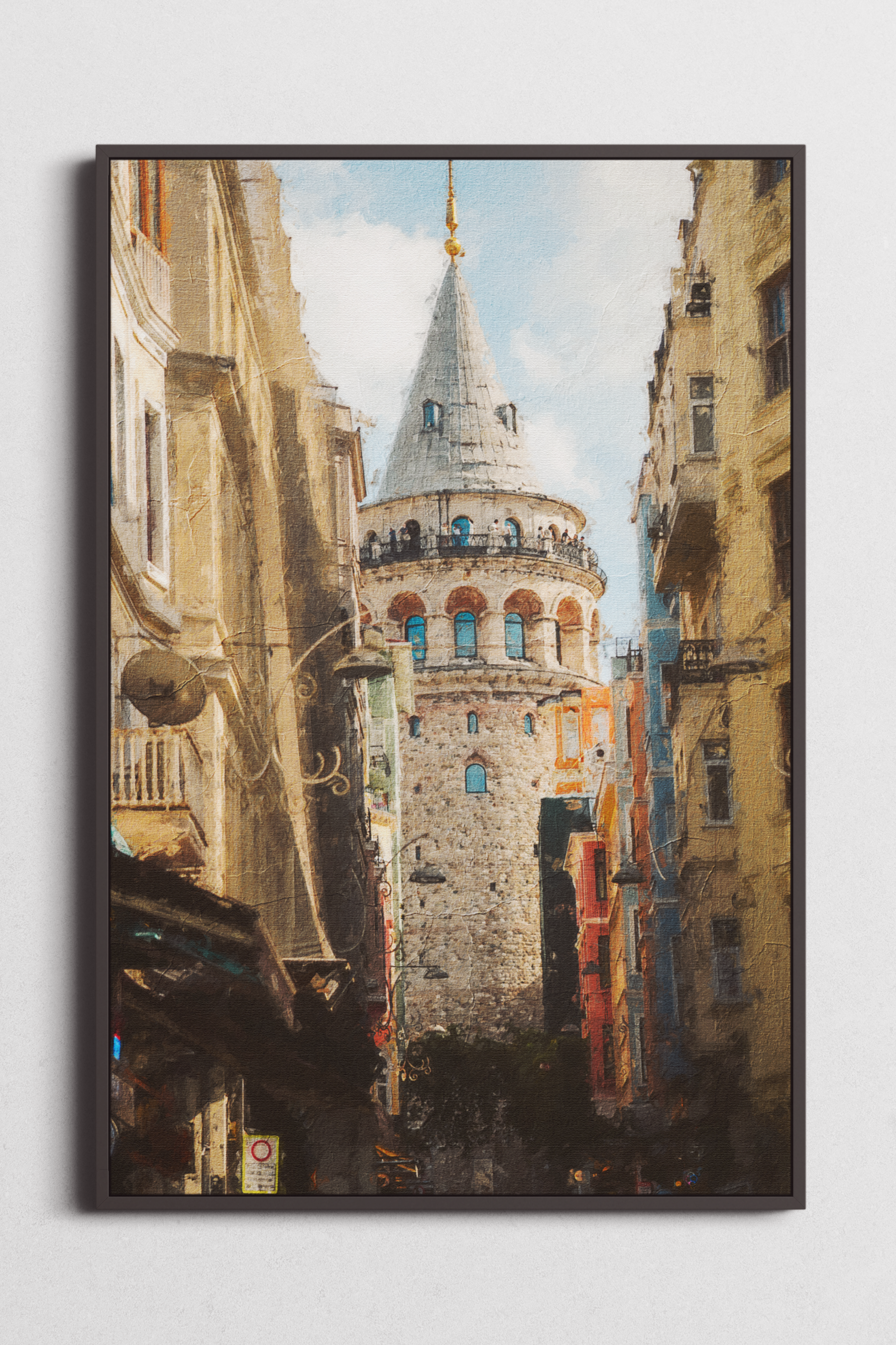 Original Painting Istanbul Galata Tower Acrylic On Canvas Frame, Yellow Hand popular Pai