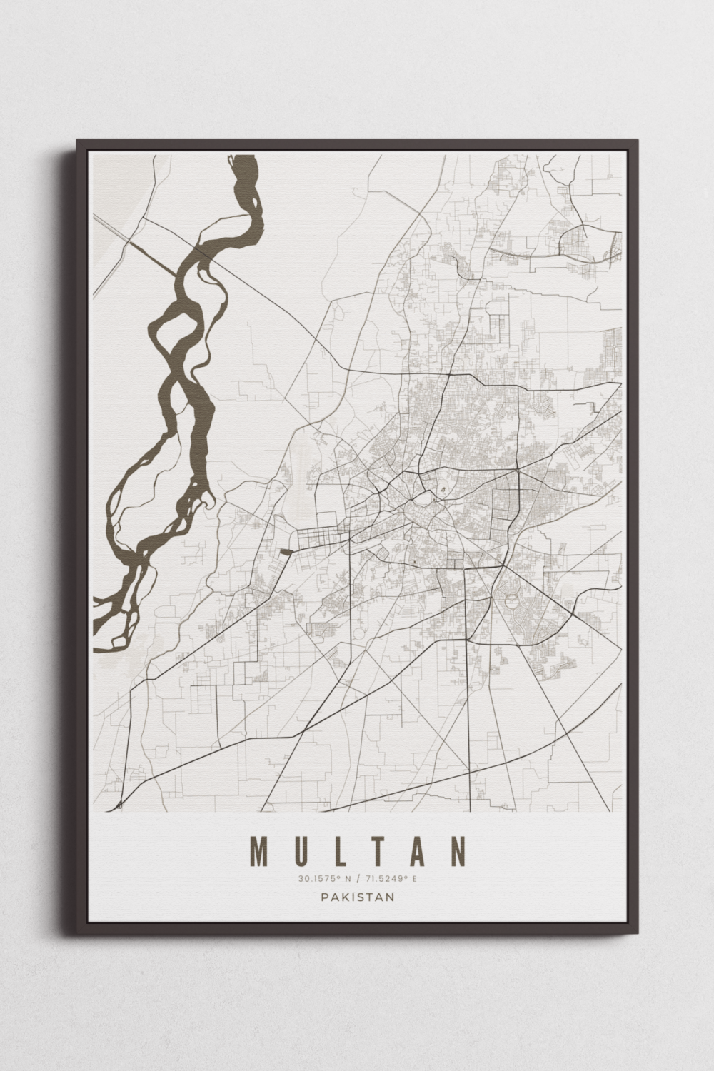 Multan City Map on Canvas-Monochrome, Multan City Map Wall Art