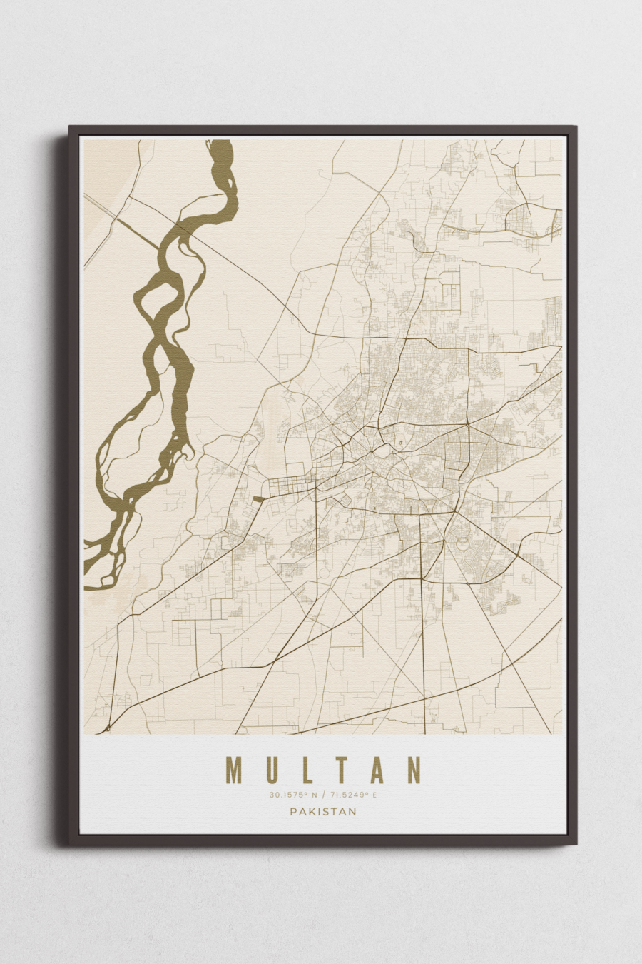 Multan City Map on Canvas-Bronze. Buy Map art for wall decor