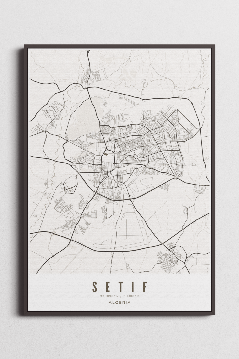 Setif City Map – Black/White – Multiple Sizes/Frames