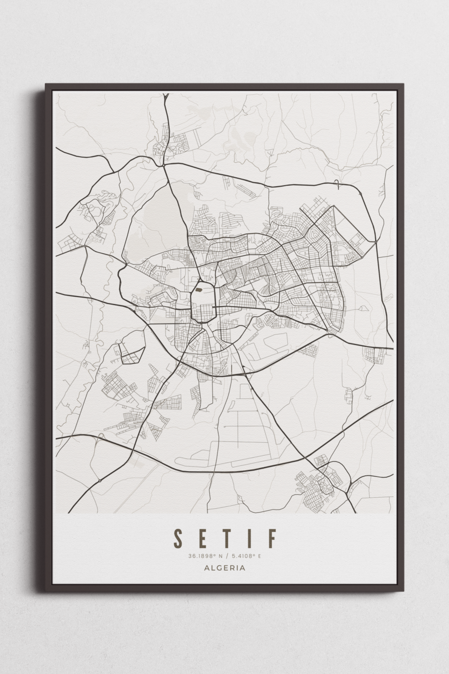 Monochrome Setif City Map on Canvas- Setif City Map on Paper