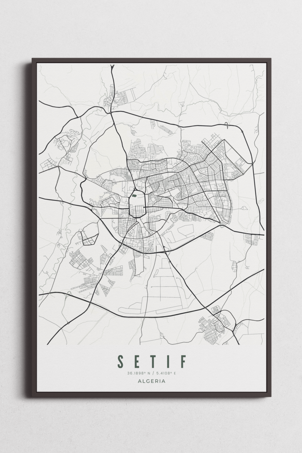 Setif City Map on Paper-Teal - Art Prints by Mustardmil. Setif City Map on Canvas-Teal