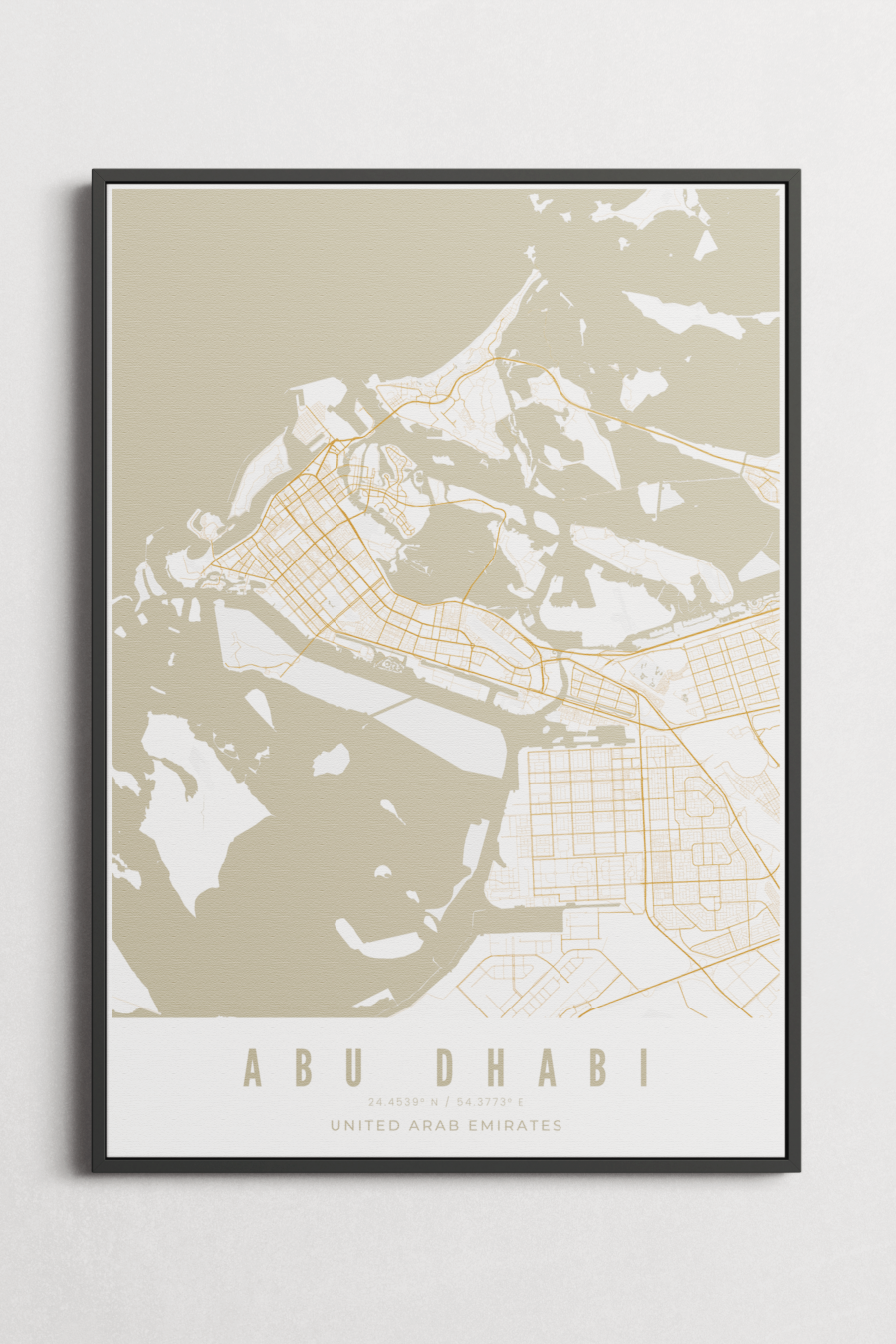 Abu Dhabi City Map on Canvas in Sand color