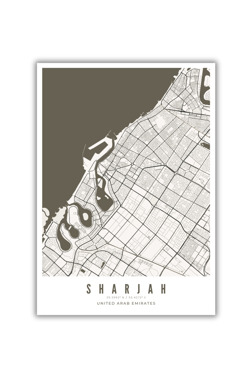 Sharjah City Map - Black & White- Multiples Sizes/Frames - Image 2