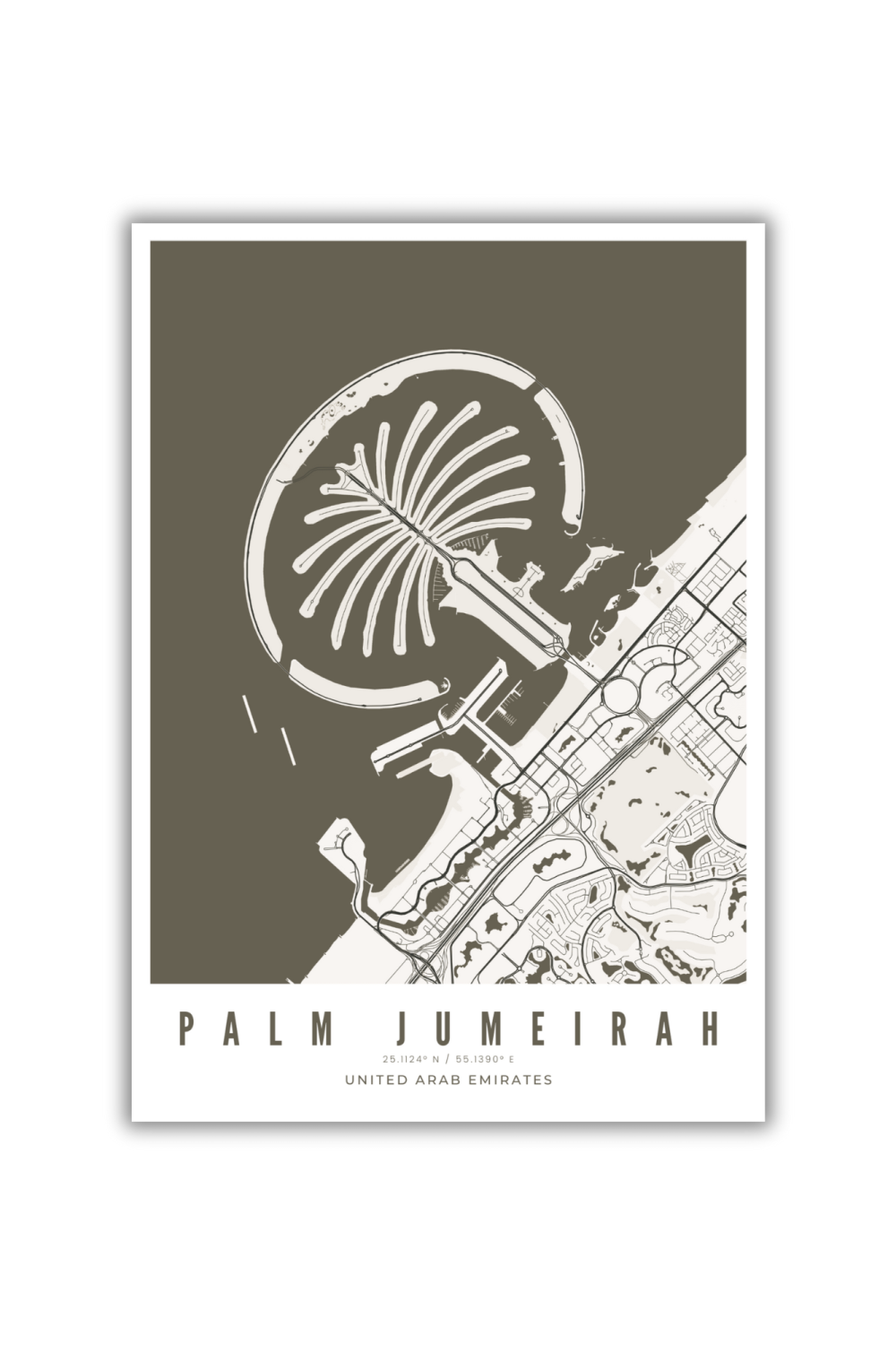 Palm Jumeirah Map on Canvas - Black/White - Multiple Sizes/Frames - Image 2