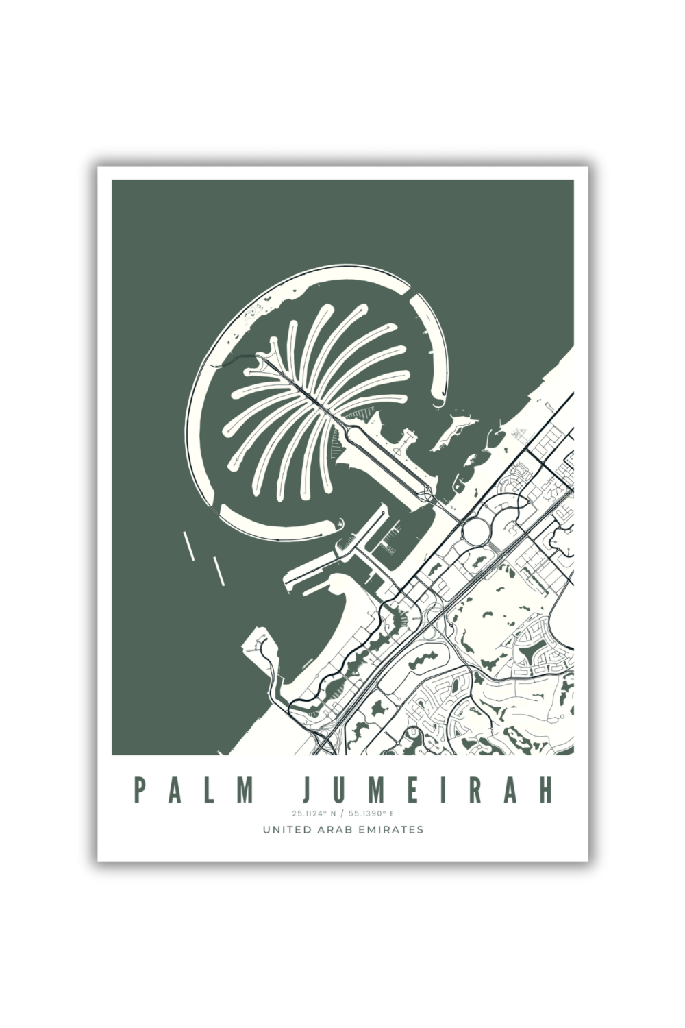 Palm Jumeirah Map on Canvas - Teal - Multiple Sizes/Frames - Image 2