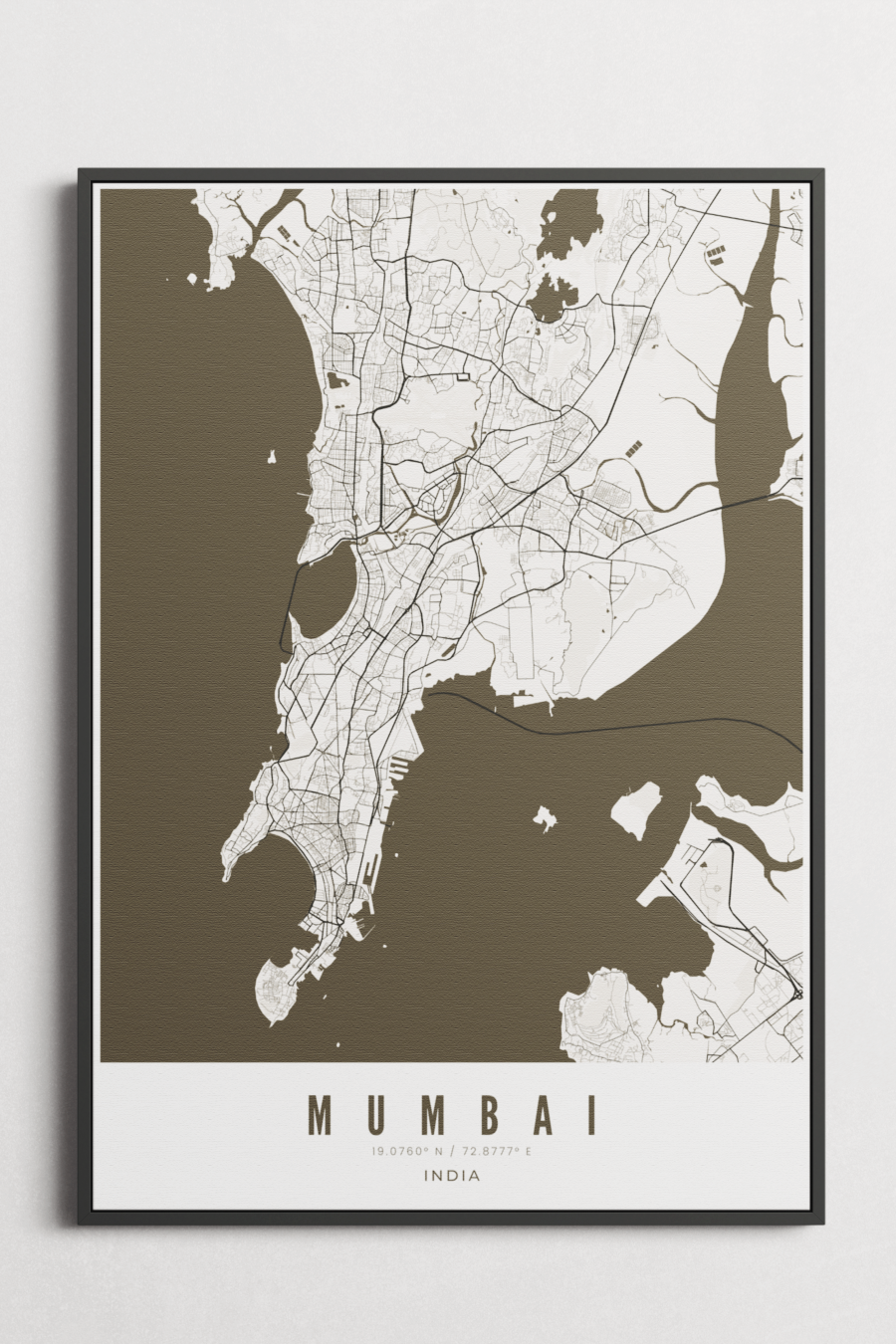 Mumbai City Map on Canvas - Black/White - Multiple Sizes/Frames