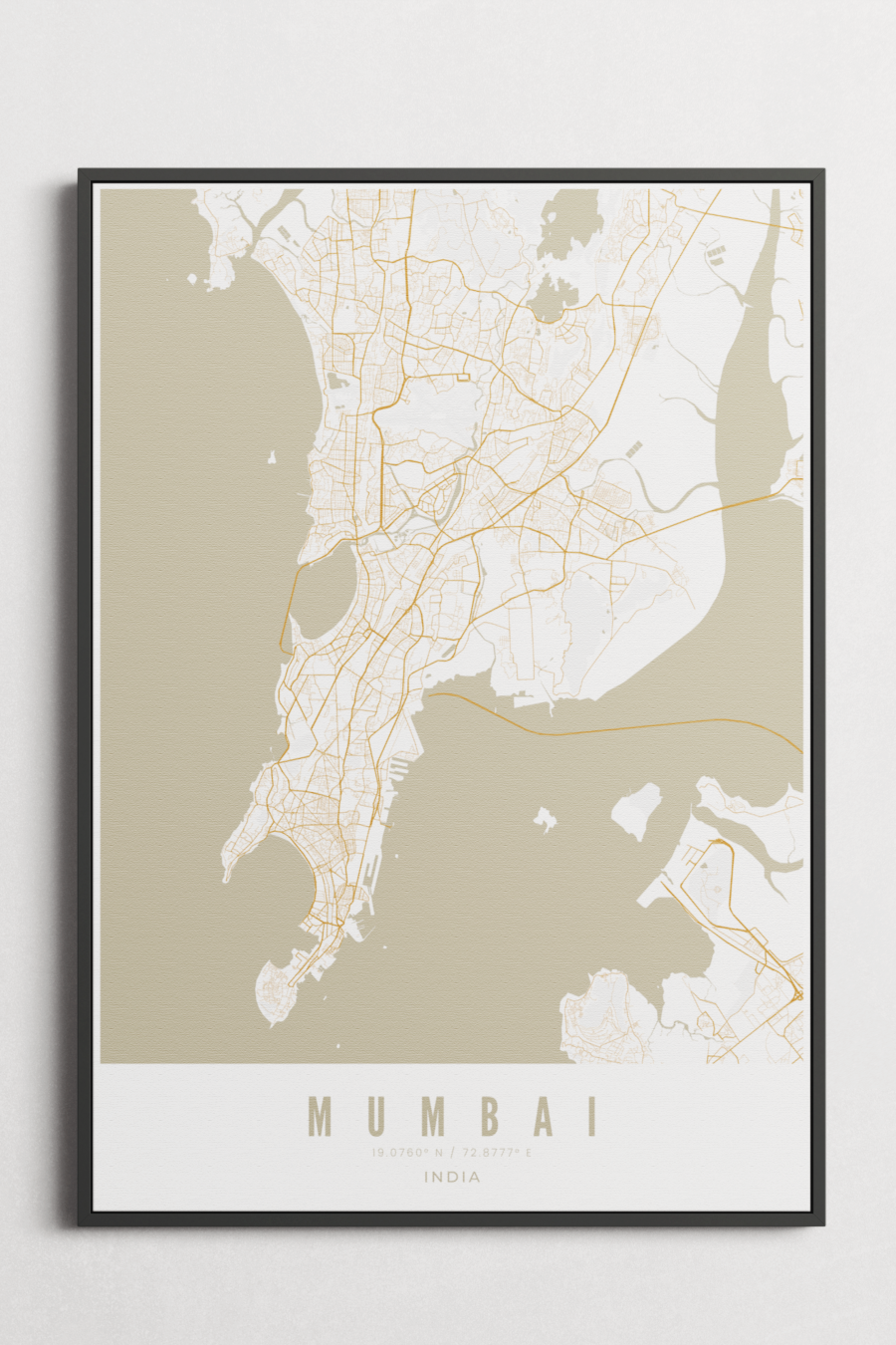 Mumbai City Map on Canvas - Sand - Multiple Sizes/Frames