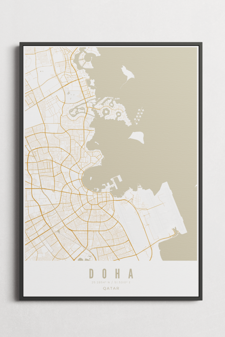 Doha City Map on Canvas - Sand - Multiple Sizes/Frames