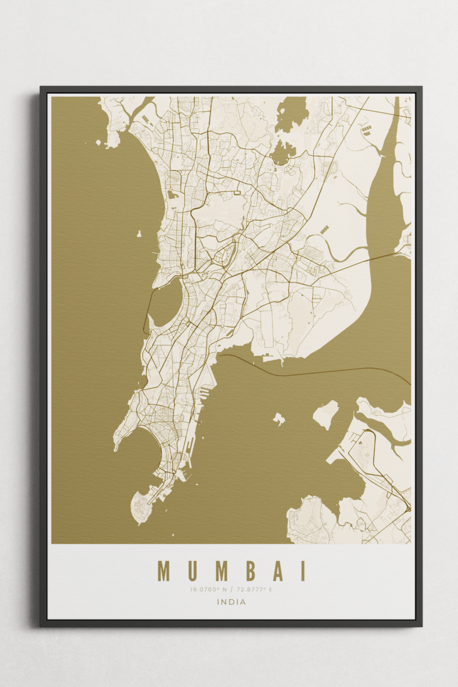 Mumbai City Map on Canvas - Bronze - Multiple Sizes/Frames