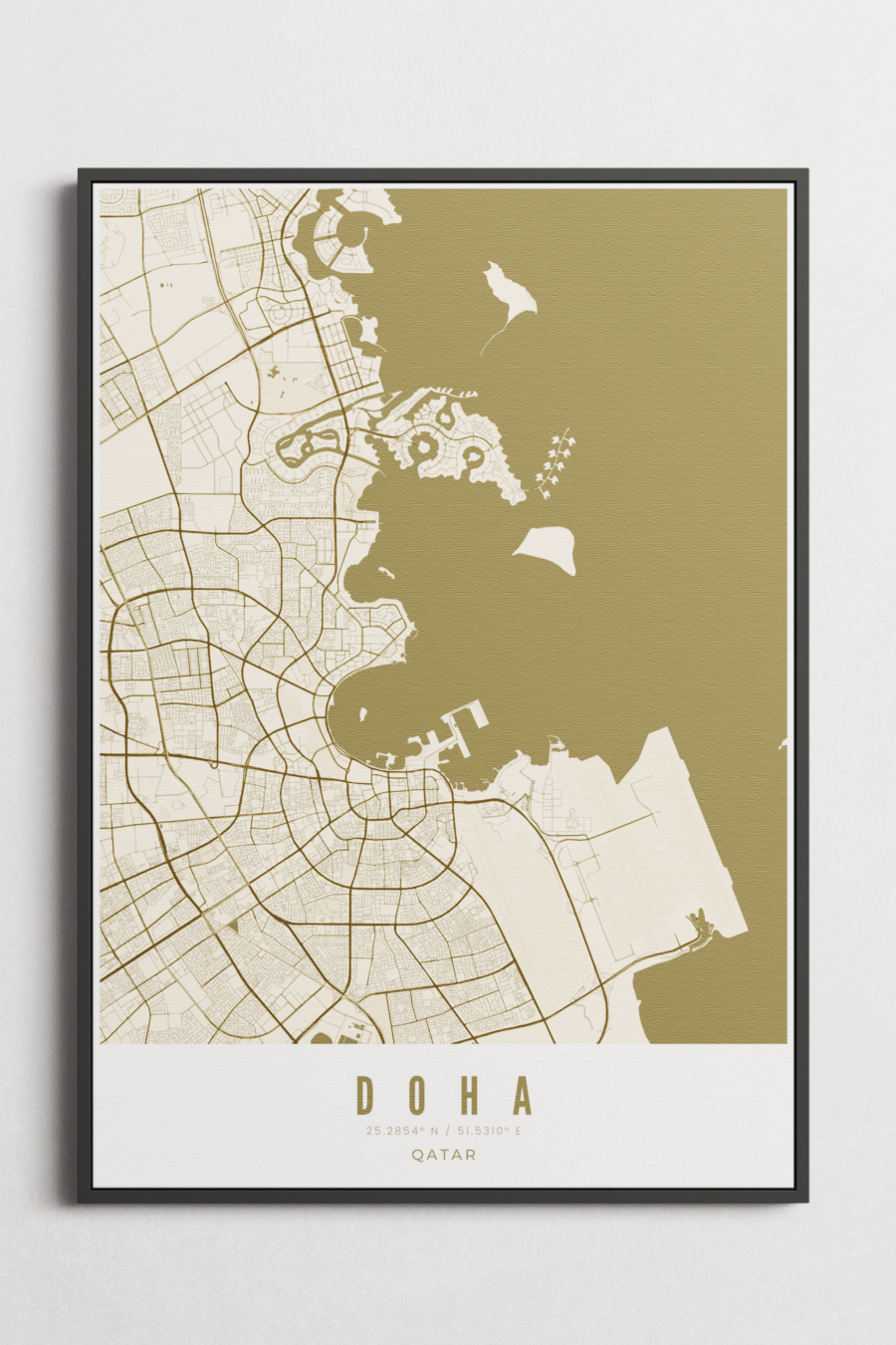Doha City Map on Canvas - Bronze - Multiple Sizes/Frames