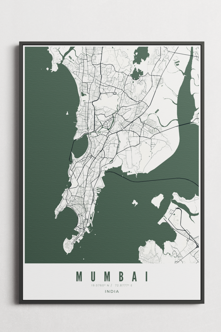 Mumbai City Map on Canvas - Teal - Multiple Sizes/Frames