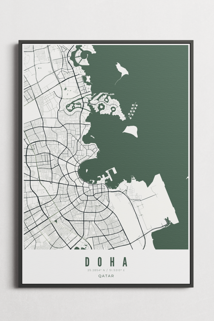 Doha City Map on Canvas - Teal - Multiple Sizes/Frames