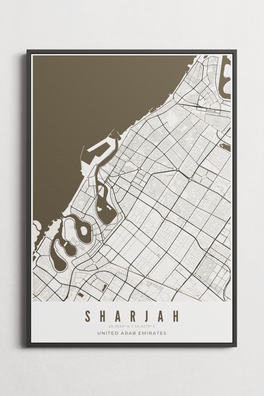 Sharjah City Map - Black & White- Multiples Sizes/Frames