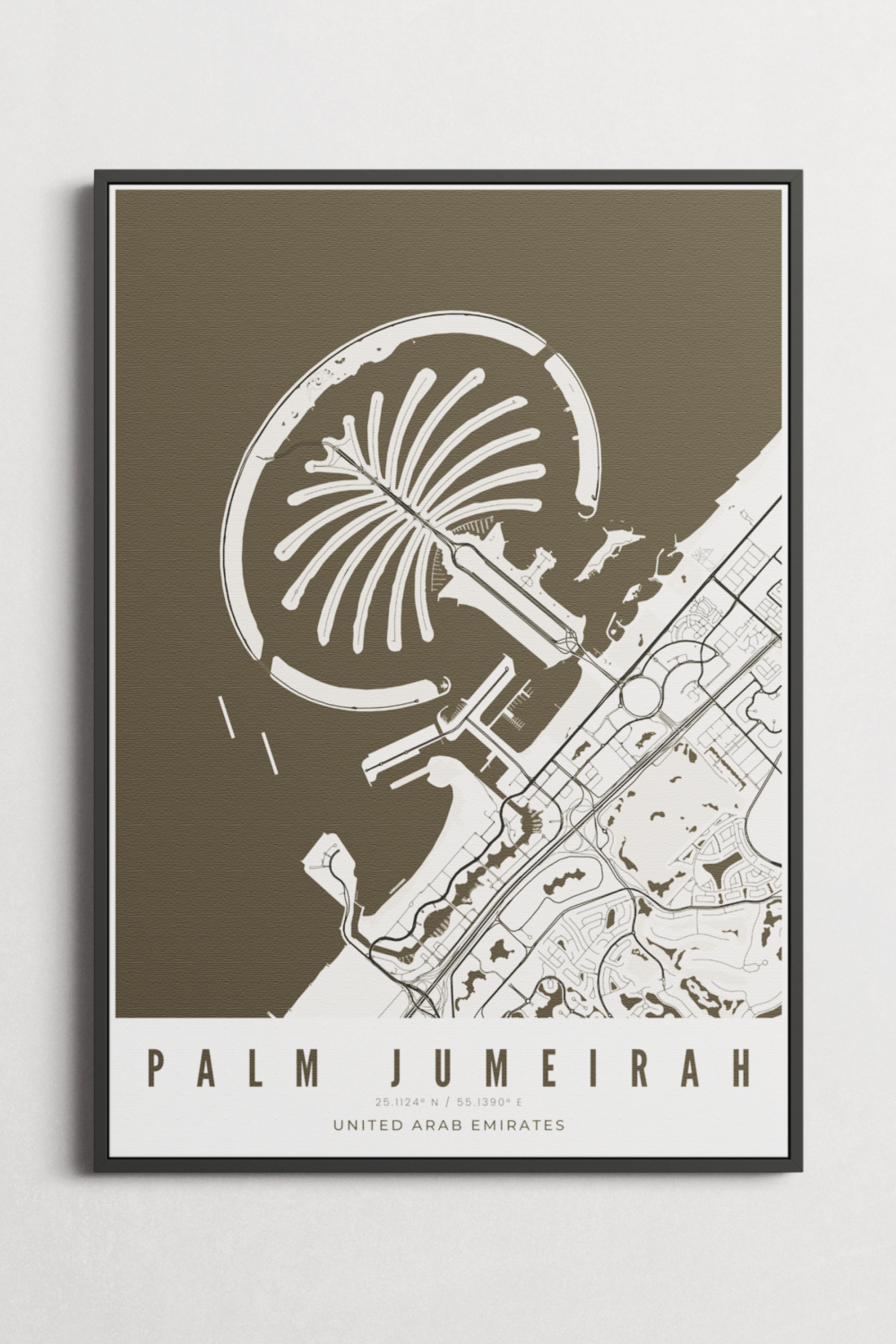 Palm Jumeirah Map on Canvas - Black/White - Multiple Sizes/Frames