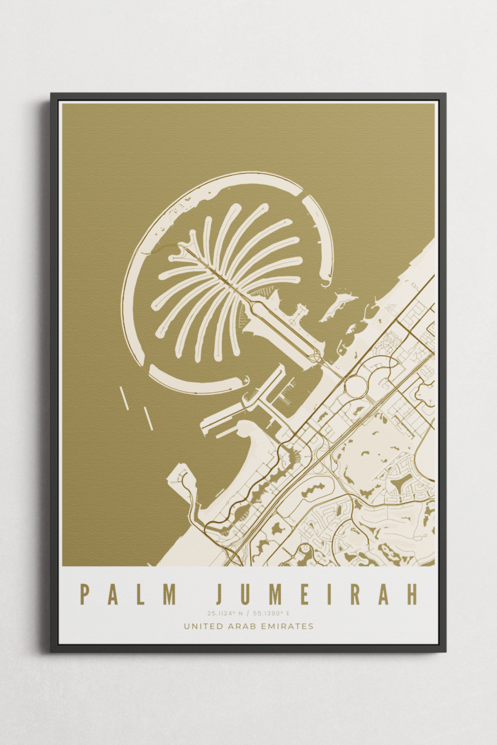 Palm Jumeirah Map on Canvas - Bronze - Multiple Sizes/Frames