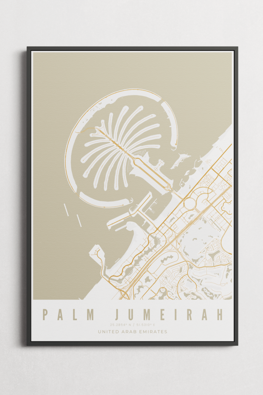 Palm Jumeirah Map on Canvas - Sand - Multiple Sizes/Frames
