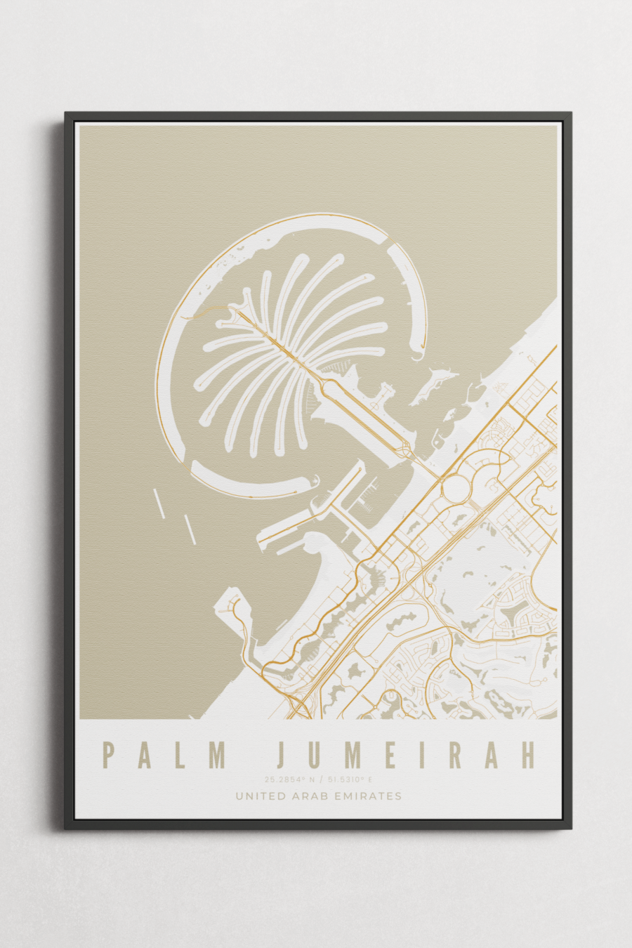 Palm Jumeirah Map on Canvas - Sand - Multiple Sizes/Frames