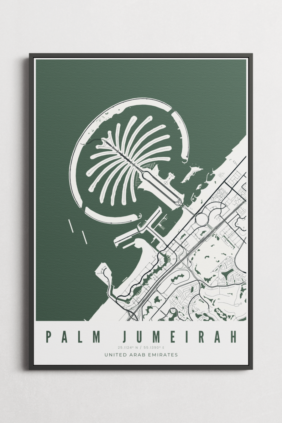 Palm Jumeirah Map on Canvas - Teal - Multiple Sizes/Frames