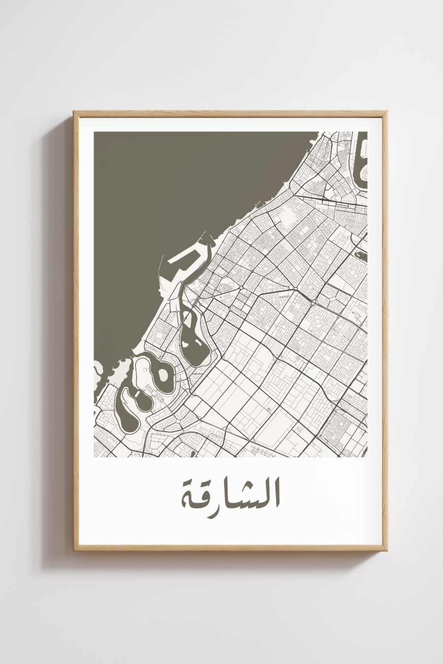 Sharjah City Map in Arabic Style #1 - Black & White