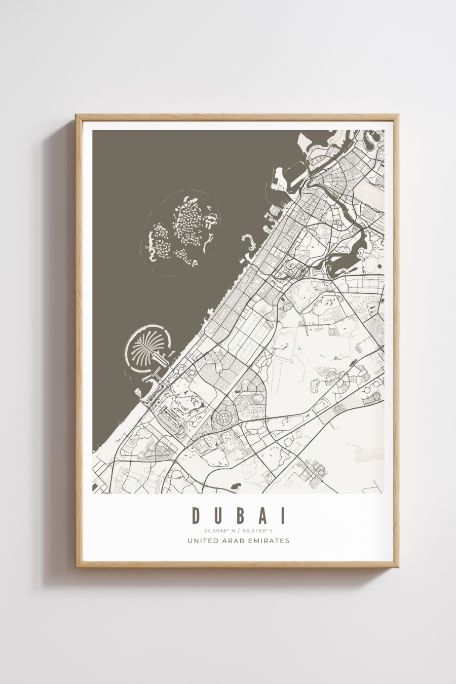 Dubai City Map - Black/White- Multiples Sizes/Frames