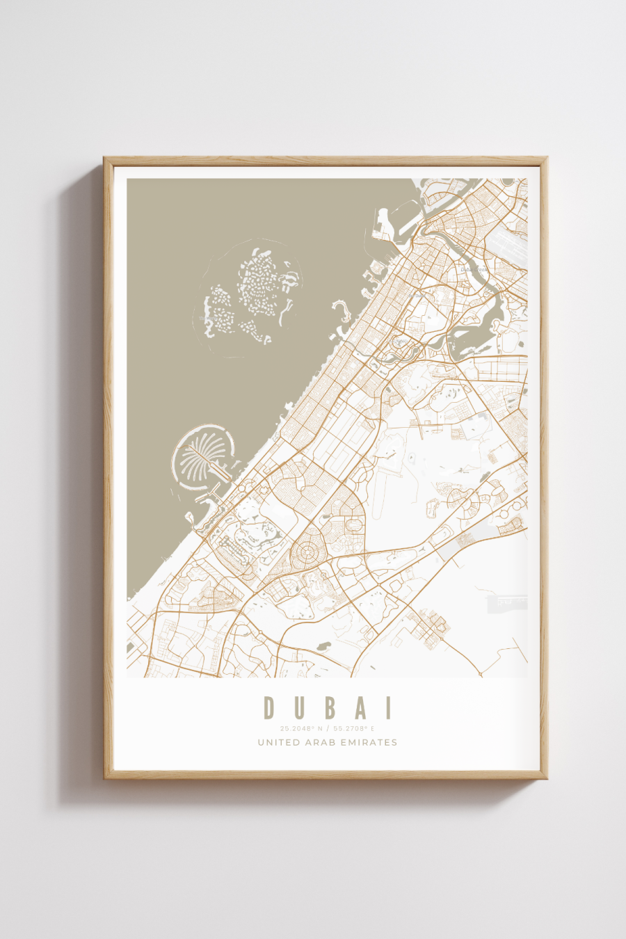 Dubai City Map - Sand- Multiples Sizes/Frames