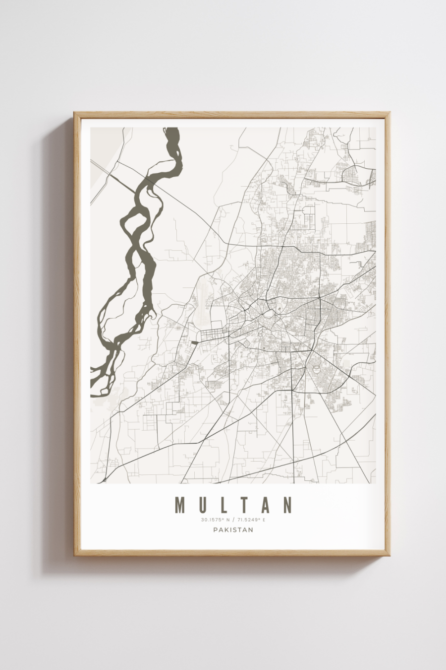 Exquisite Multan City Map - Black & White- Multiple Sizes/Frames