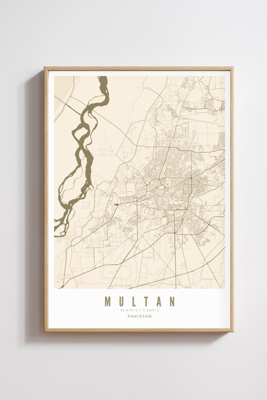 Multan City Map - Bronze - Multiples Sizes/Frames