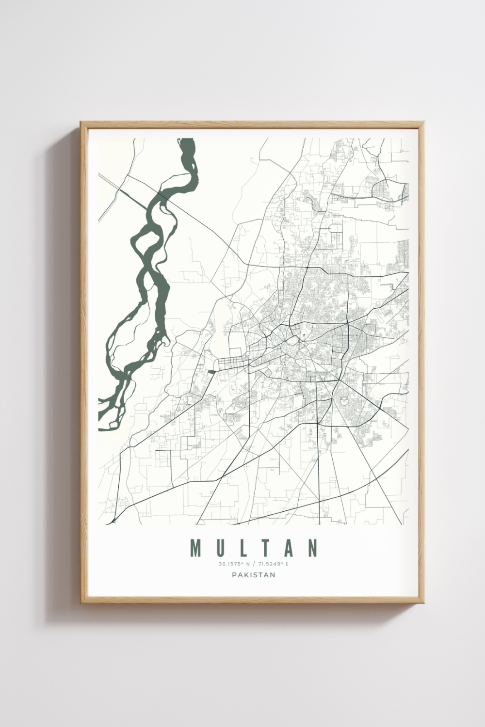 Multan City Map - Teal- Multiples Sizes/Frames