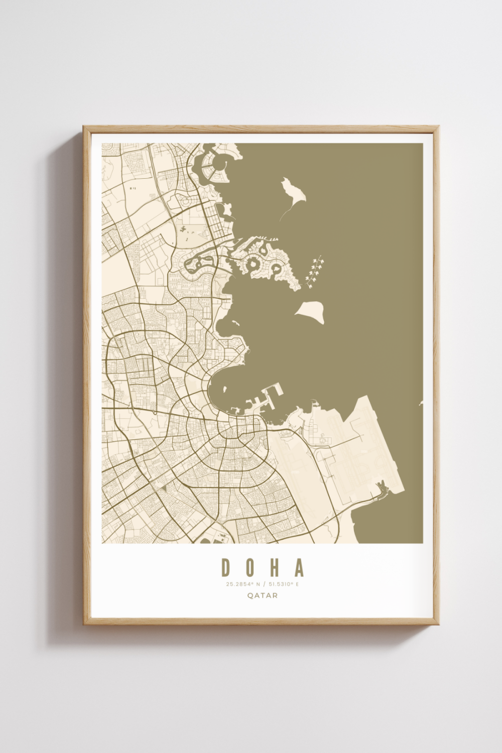 Doha City Map - Bronze - Multiple Sizes/Frames
