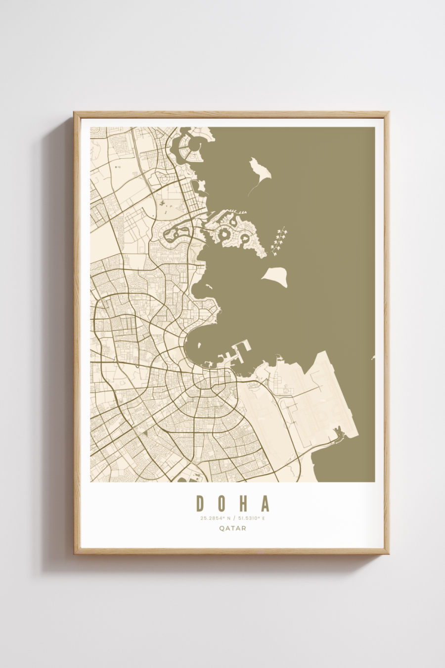 Doha City Map - Bronze - Multiple Sizes/Frames