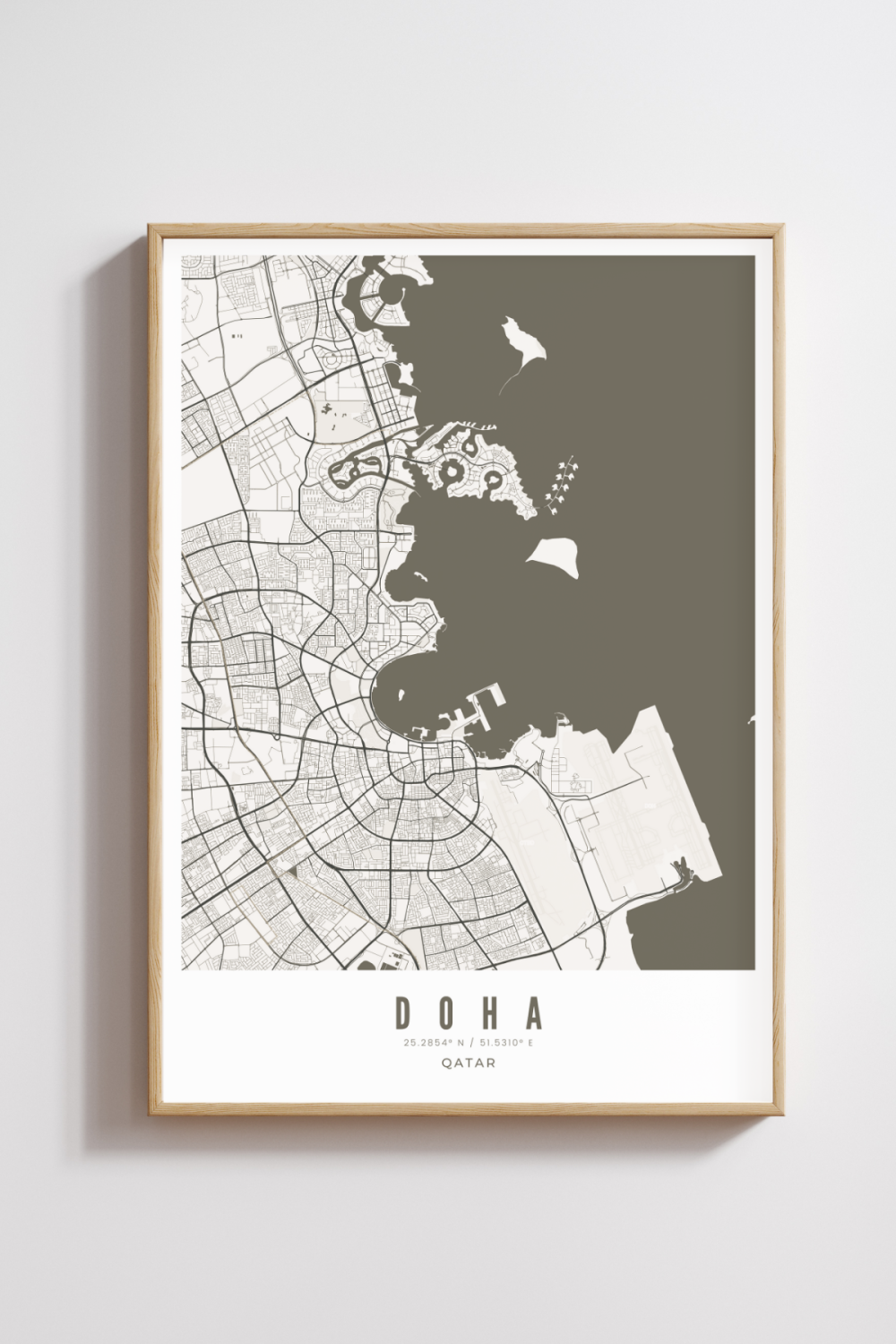 Doha City Map - Black/White - Multiple Sizes/Frames