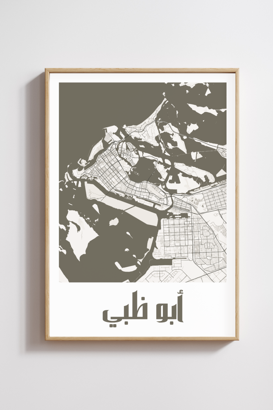 Abu Dhabi City Map in Arabic Style #2 - Black & White