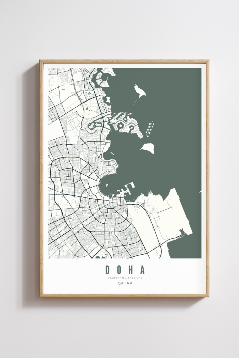 Doha City Map - Teal - Multiple Sizes/Frames