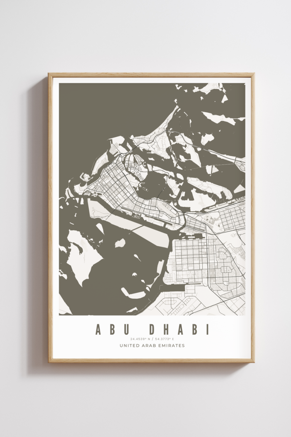 Abu Dhabi City Map - Black & White- Multiples Sizes/Frames
