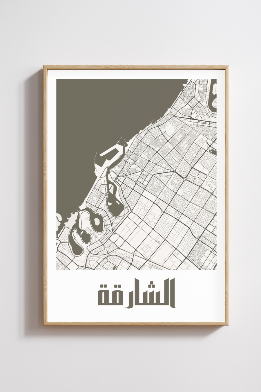 Sharjah City Map in Arabic Style #2 - Black & White