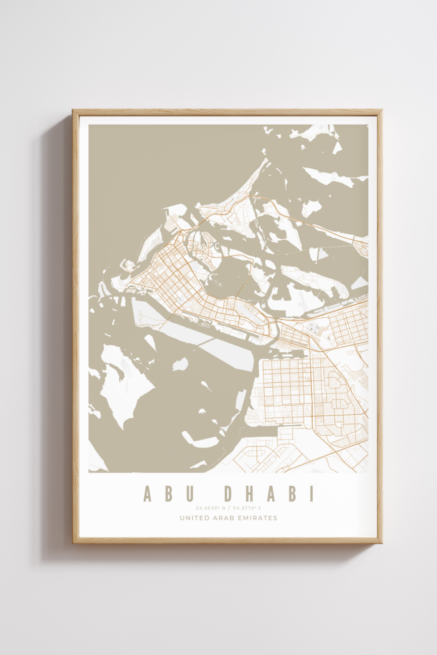 Abu Dhabi City Map - Sand Color | Multiples Sizes/Frames