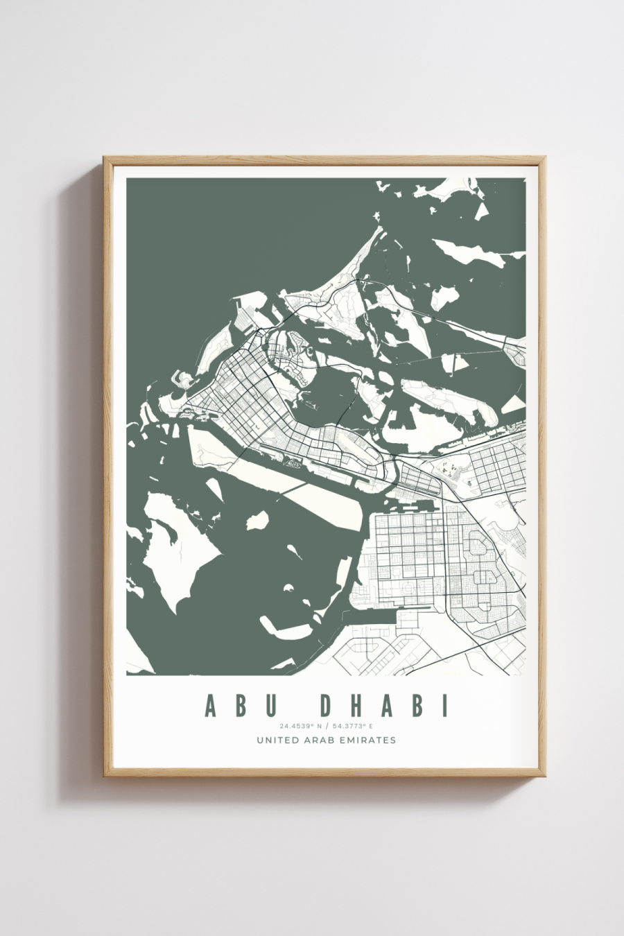 Abu Dhabi City Map - Teal - Multiples Sizes/Frames