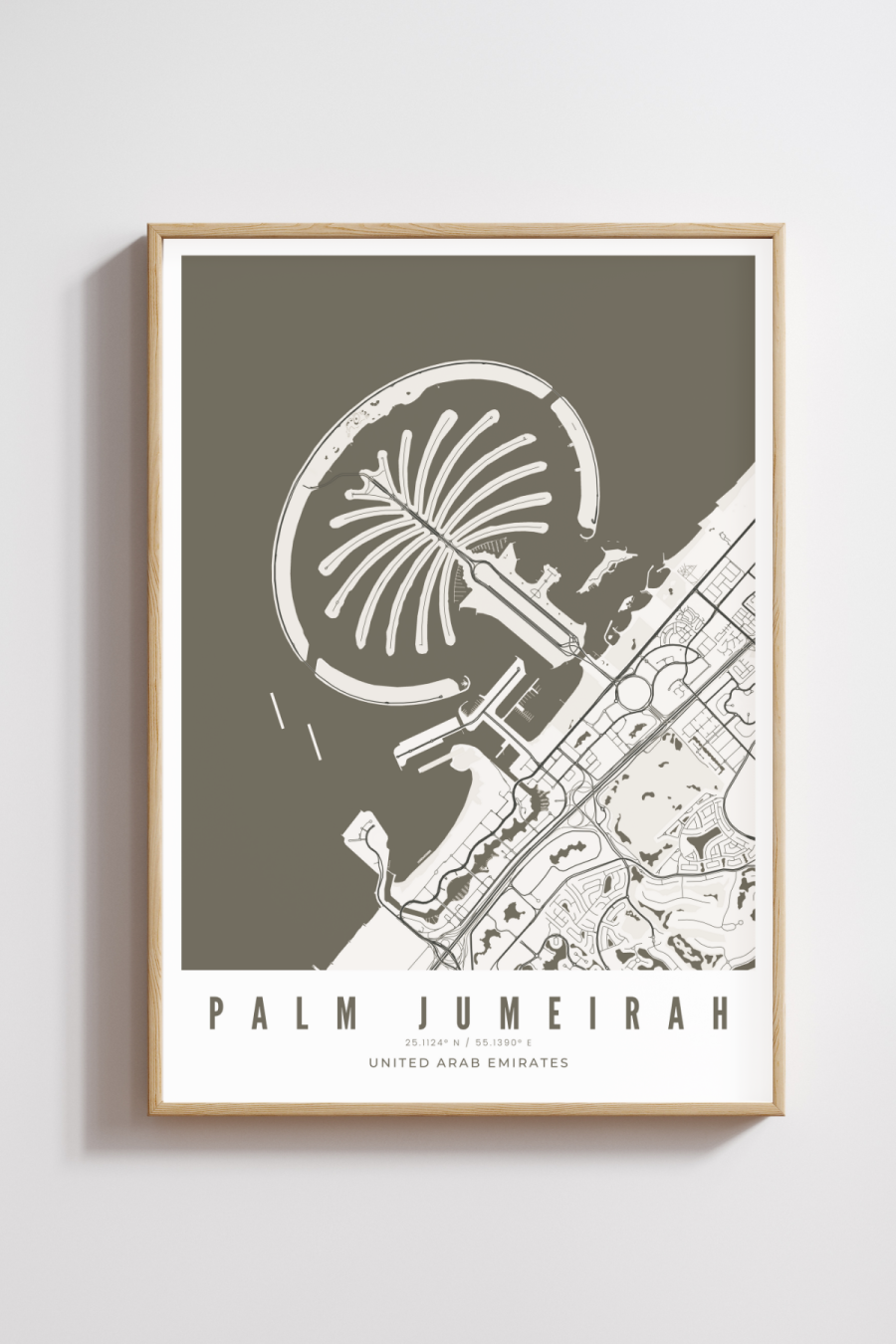 Palm Jumeirah Map - Black/White - Multiple Sizes/Frames