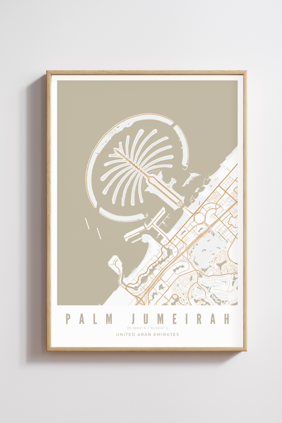 Palm Jumeirah Map - Sand - Multiple Sizes/Frames
