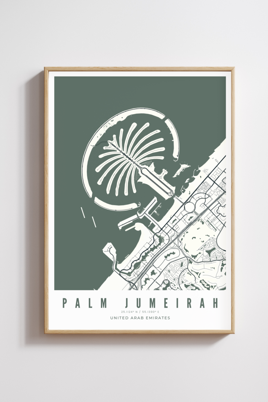 Palm Jumeirah Map - Teal - Multiple Sizes/Frames