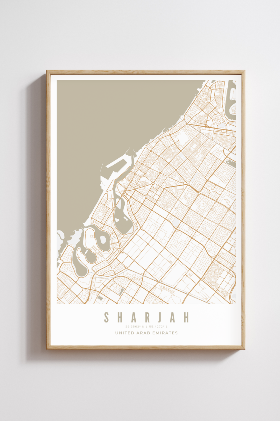Sharjah City Map - Sand - Multiples Sizes/Frames