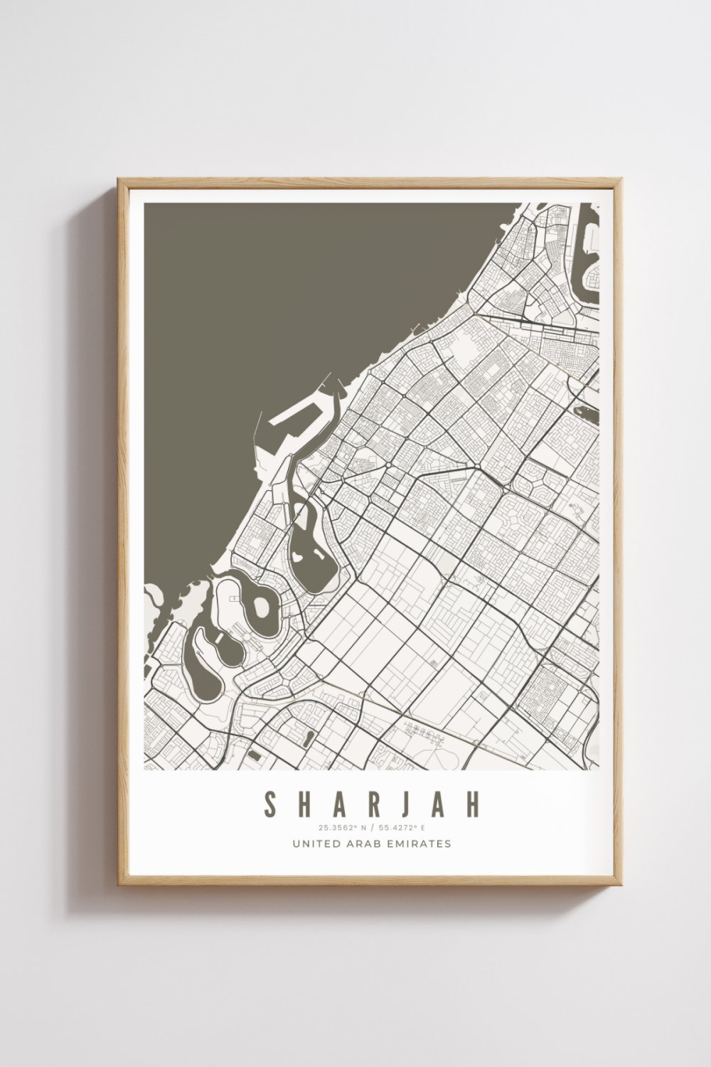 Sharjah City Map - Black & White- Multiples Sizes/Frames