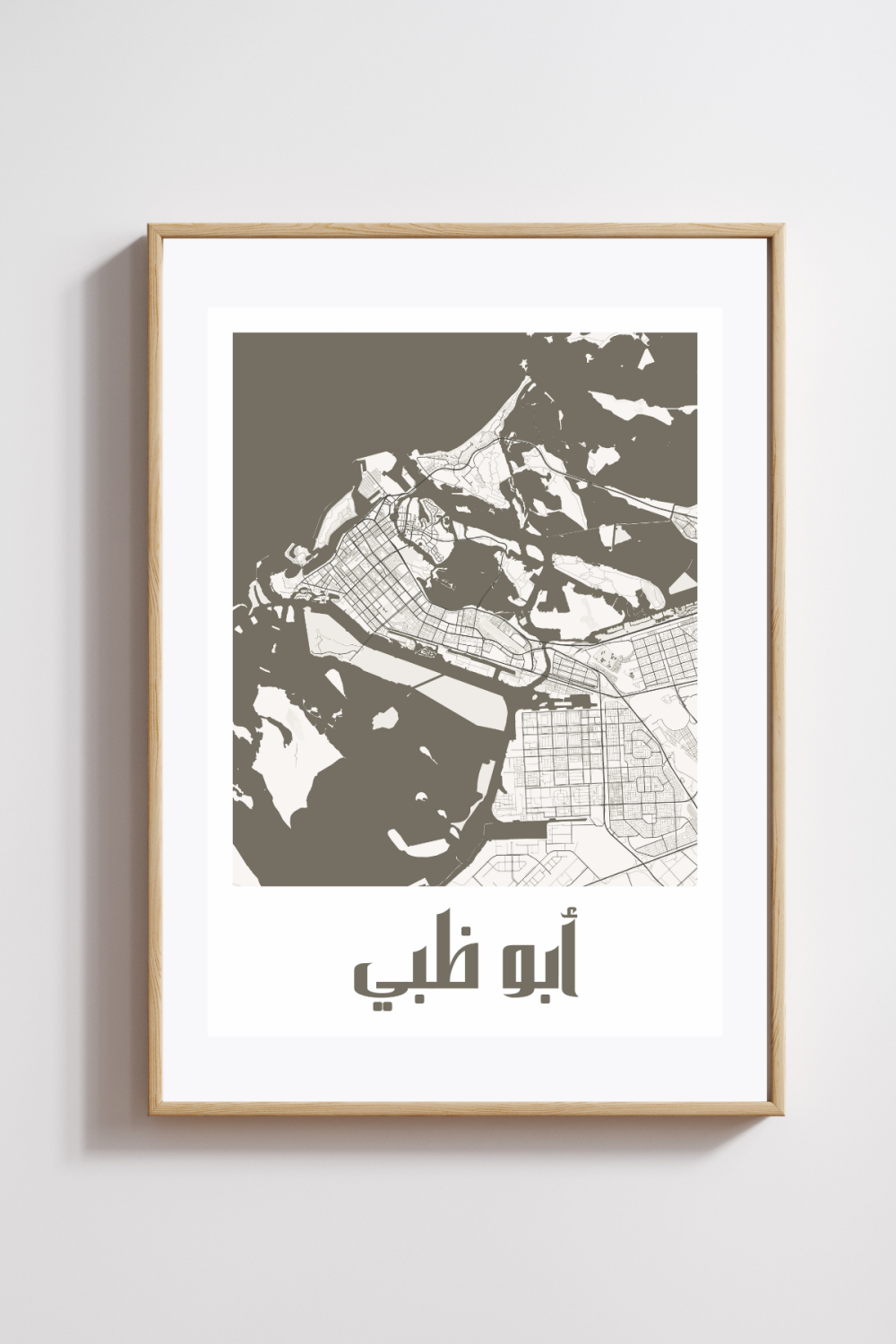 Abu Dhabi City Map in Arabic Style #2 - Black & White - Image 2