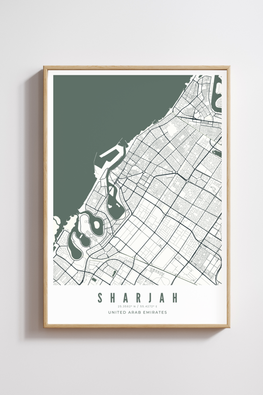 Sharjah City Map - Teal - Multiples Sizes/Frames