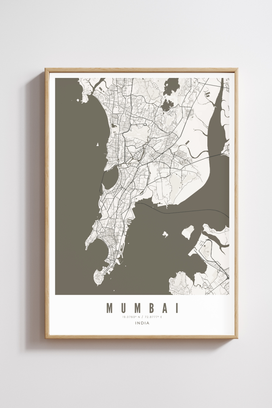 Mumbai City Map - Black/White - Multiple Sizes/Frames
