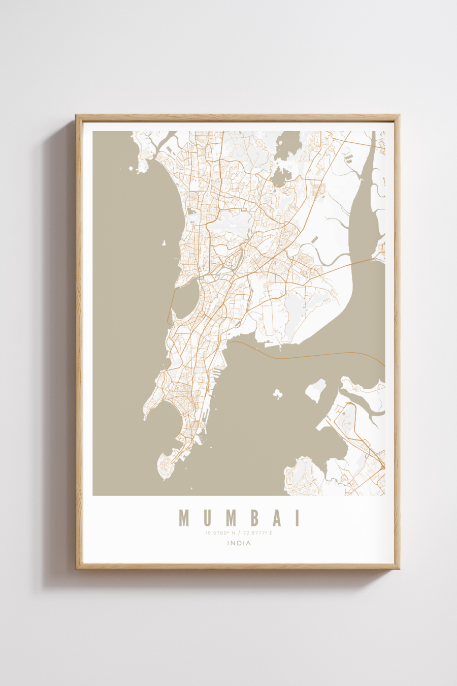 Mumbai City Map - Sand - Multiple Sizes/Frames