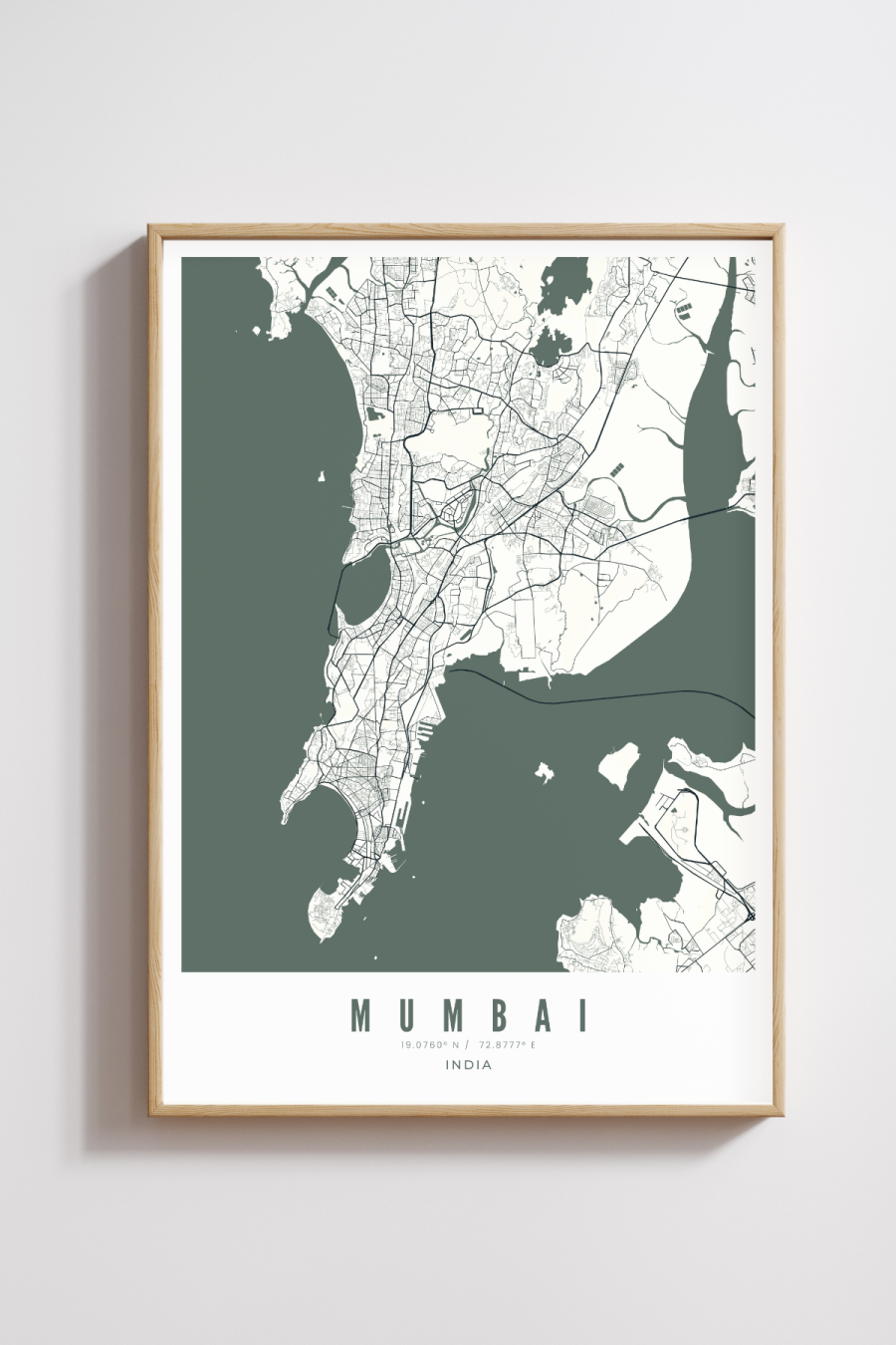 Mumbai City Map - Teal - Multiple Sizes/Frames